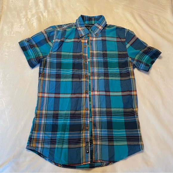 American Eagle Blue Checkered Short Sleeved Top - Picture 1 of 4